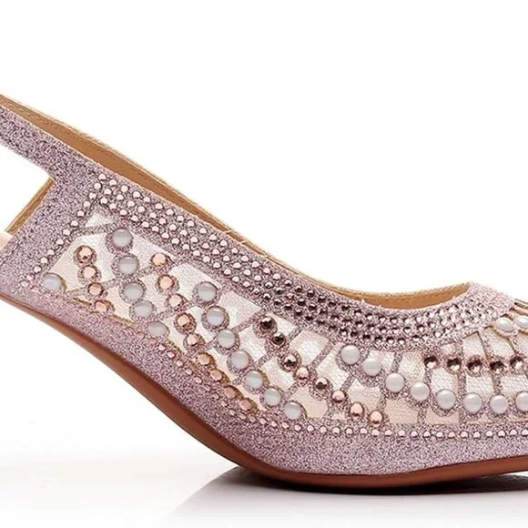 Women's Pink Slingback Pumps 2inHeel Rubber Sole Water Resistant for Casual